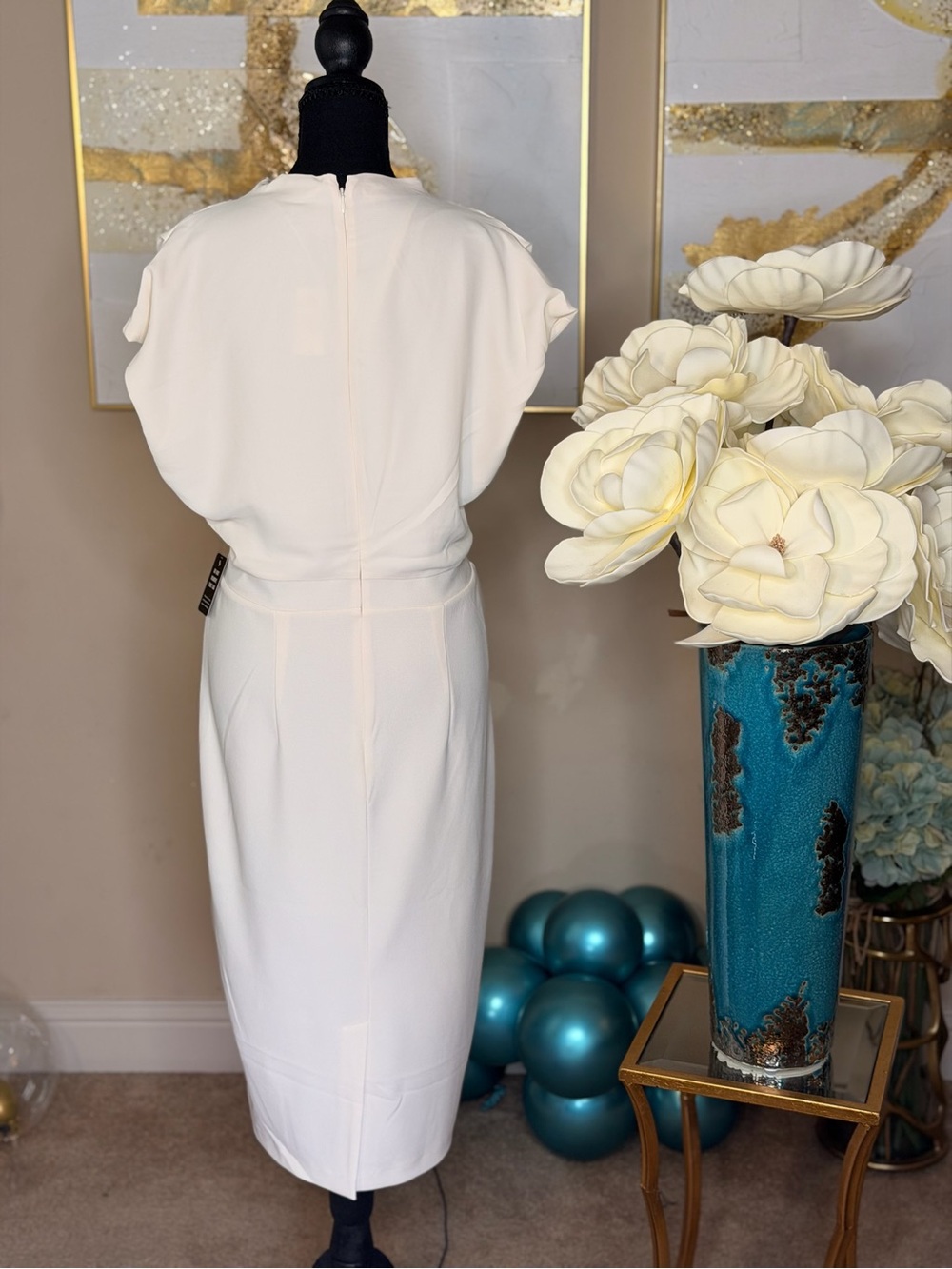 Express Cream Draped Midi Dress - Picture 2 of 5